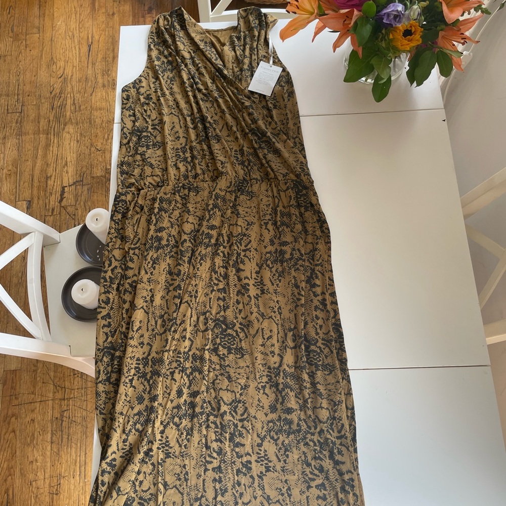Garnet Hill brown snake print maxi dress faux wrap w/ pockets